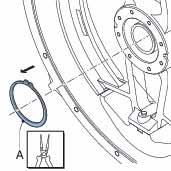VEDLIKEHOLD 5. Ta av seger-ringen for rotoren (A), som låser rotoren på navet. Bruk riktig verktøy til dette. 6.