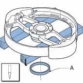 VEDLIKEHOLD 9. Legg rotoren på treklosser i 90 vinkel på ribbene i rotoren, med ringen (A) ned.