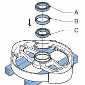 lageret (A) fra rotoren. Kontroller avstandsringen for skade. Ta vare på avstandsringen (B). 4.