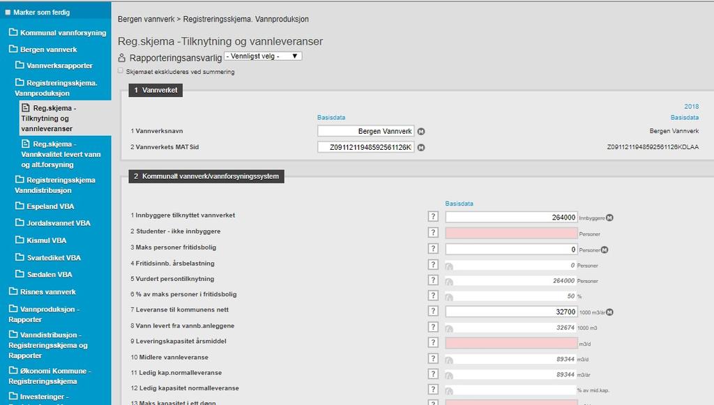 4.2 Registrering av data på vannverksnivå 4.2.1 Registrering av tilknytning, vannleveranser og vannverkskapasitet Data om tilknytning og vannleveranser på kommunalt distribusjonsnett importeres fra Mats.