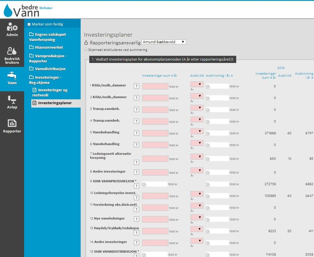 4.5.2 Rapportering av vedtatte investeringsplaner for neste fire år Registrer vedtatt sum investeringer og ledningsfornyelse som ligger i vedtatt investeringsplan for kommende økonomiplanperiode.