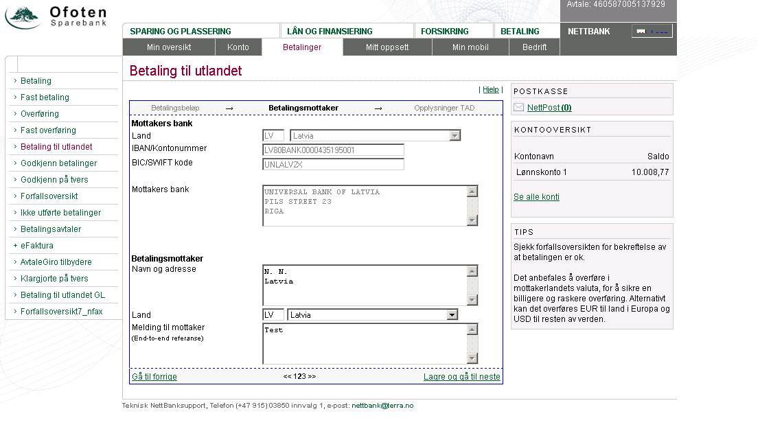 navn og adresse. Trykk deretter Lagre og gå til neste.