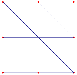 Oppgave 6 Utstyr Geobrett Strikk Oppgave Dere skal dele opp et kvadrat med tre rette linjestykker som tegnes mellom de markerte punktene.