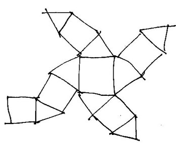 Dere har fått utlevert 5 kvadrater og 4 likesidede trekanter som kan settes sammen langs sidene. (Polygonbrikker av plast.