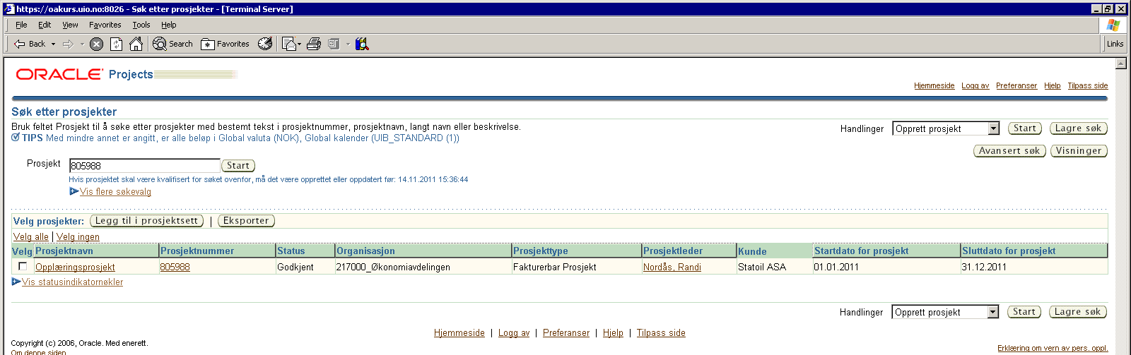 prosjektnavnet, og du kommer direkte til prosjektets