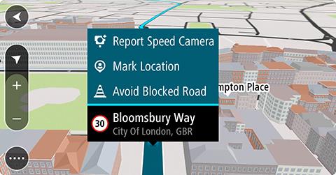 Opprette en rapport med kartrettelser fra et markert sted Hvis du ser en feil på kartet mens du kjører, kan du markere stedet slik at du kan rapportere feilen senere.