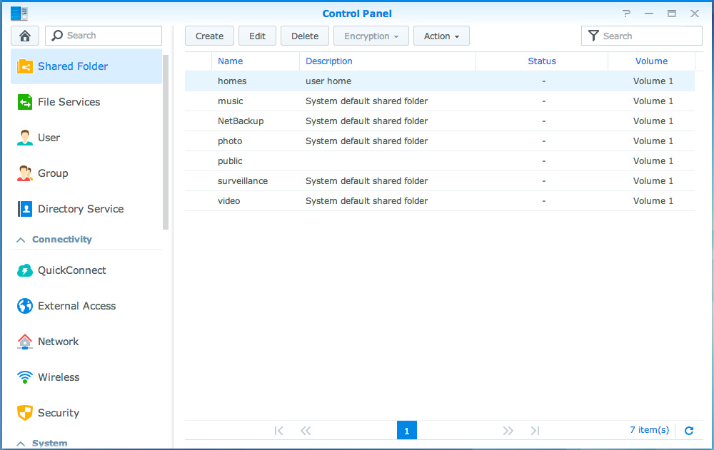 Brukerveiledning for Synology NAS Sette opp delte mapper Gå til Kontrollpanel > Delt mappe for å administrere de delte mappene, som er root-mappene