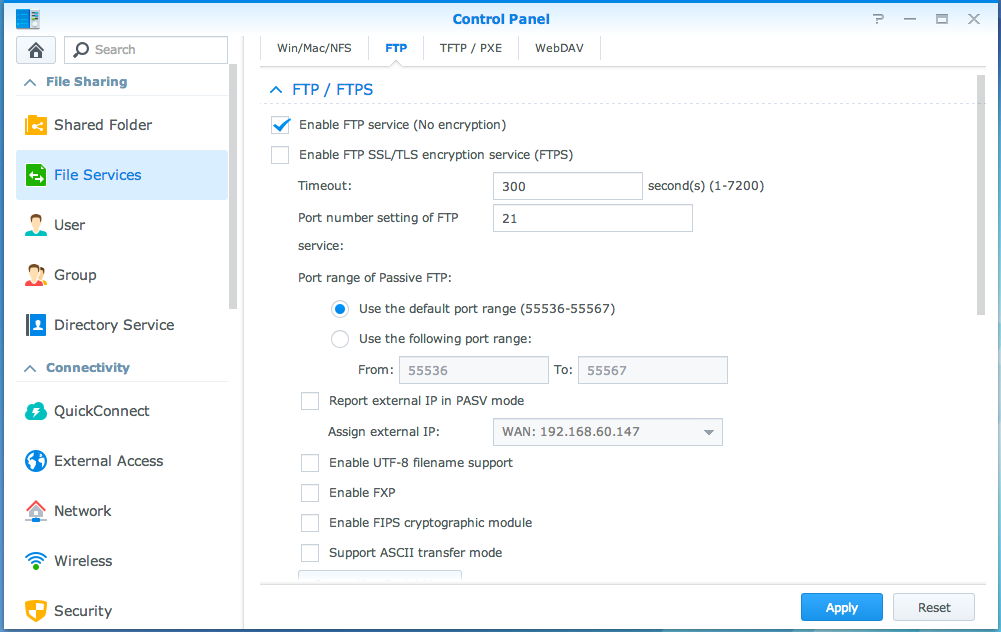 Brukerveiledning for Synology NAS Tilgang til filer via FTP Hvis Synology NAS er tilgjengelig over Internett, kan du bruke et FTP-program for å få tilgang til de delte mappene.