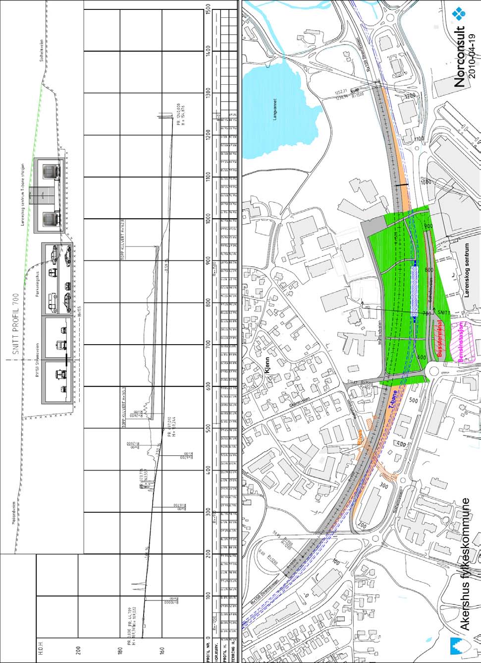 Figur 44 - Oversiktskart som viser nord-sørgående akse mellom Ødegården,