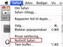 Safari (Mac) Denne veiledningen består av 3 steg. 1. Velg alternativet Nullstill Safari (Reset Safari) 2.