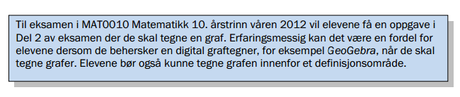 Løysing av eksamensoppgåver med GeoGebra I vurderingsrettleiinga frå Utdanningsdirektoratet for eksamen i matematikk for 10.