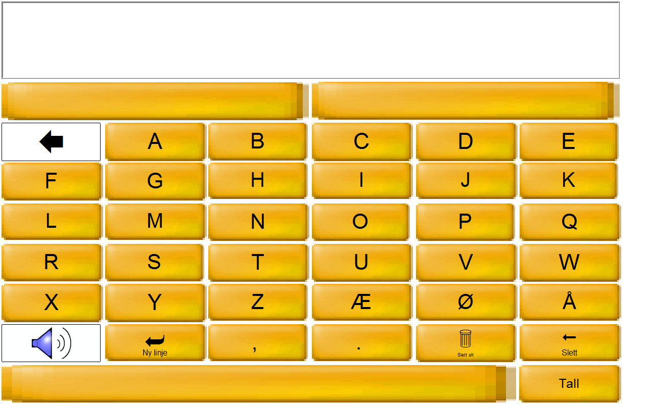 Tastaturet skal benyttes på en relativt liten skjerm, derfor har vi skrellet vekk alle unødvendige funksjoner. Vi har valgt et ABC-tastatur med store bokstaver.