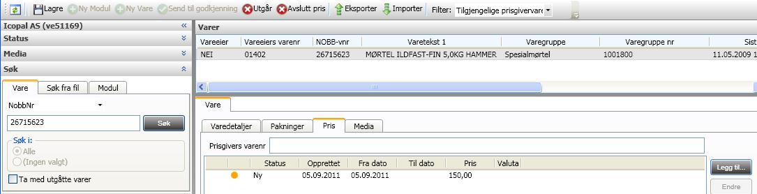 (Det er også mulig å registrere prisgivers varenr.