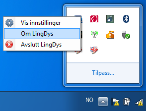 7.2 Om Lingdys/Om Lingright Når du høyreklikker på Lingdys- eller Lingright ikonet nede i