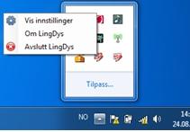 For å avslutte Lingdys og Lingright, høyreklikker du på ikonet til hvert program i systemstatusfeltet nede til høyre på pc-en.
