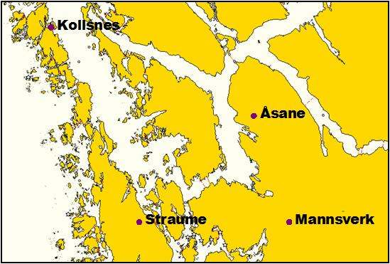 35 Kartet nedenfor viser produksjonsanlegget på Kollsnes og de tre fyllestasjonene for gassbusser. Bilde 9: Kart fyllestasjoner for gassbusser. Kilde: evaluering av Gassbussprosjektet. 6.
