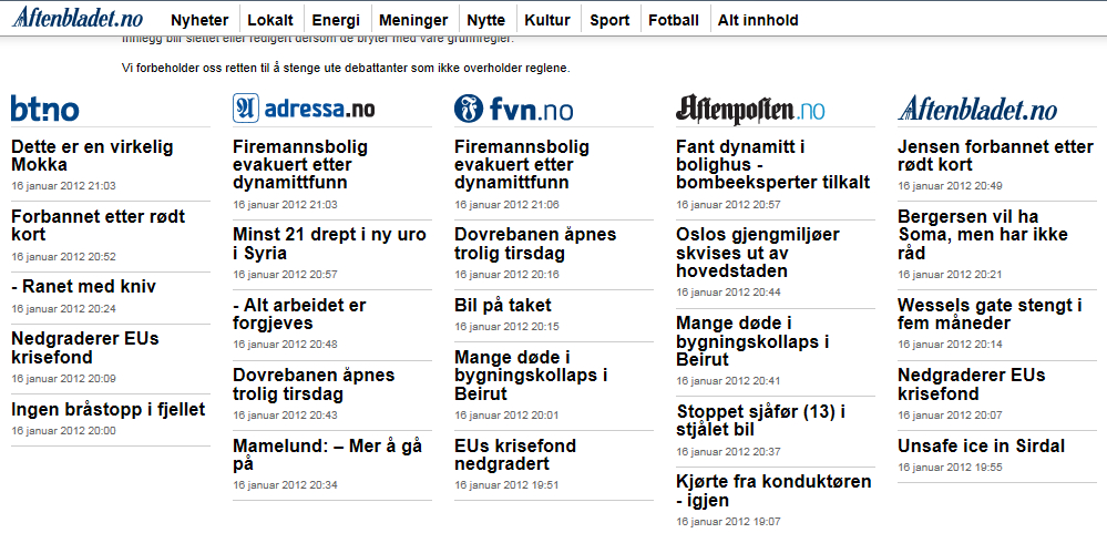 Lenkesamling hos Aftenbladet.no til samarbeidende mediehus. Den ligger nederst på forsiden. Eksemplet er fra 16.1.2012. 7.