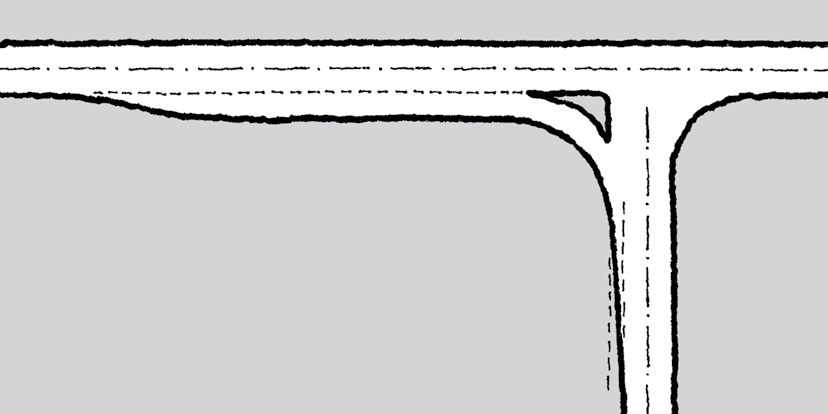 44 Parallellført høyresvingefelt Høyresvingefelt anlegges normalt med trekantøy, og utformes som vist i figur 4.14 og tabell 4.7.