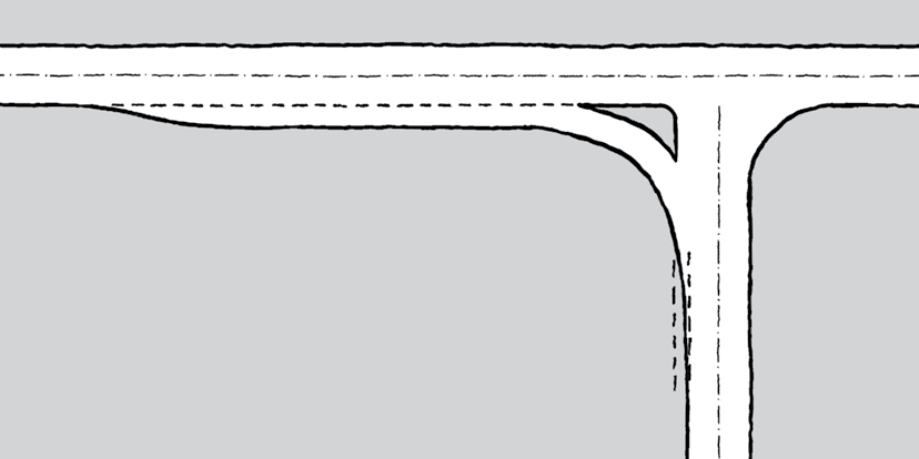 14: Parallellført høyresvingefelt med trekantøy (mål i meter) Hjørneavrundingen utformes med tredelt kurve 2R-R-3R, med R 12 meter. Tabell 4.