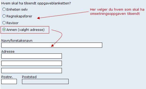 Velger du å sende inn på papirblankett, kan du velge hvem som skal ha blanketten tilsendt.