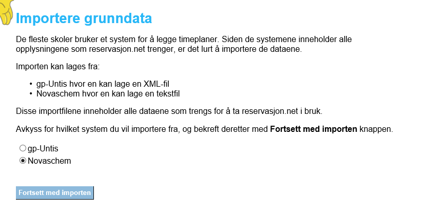 - 18 3. Klikk av for import fra Novachem og bekreft valg med knappen Fortsett med importen: 4. I dette skjermvinduet må du angi hvilken fil som skal brukes for importen.