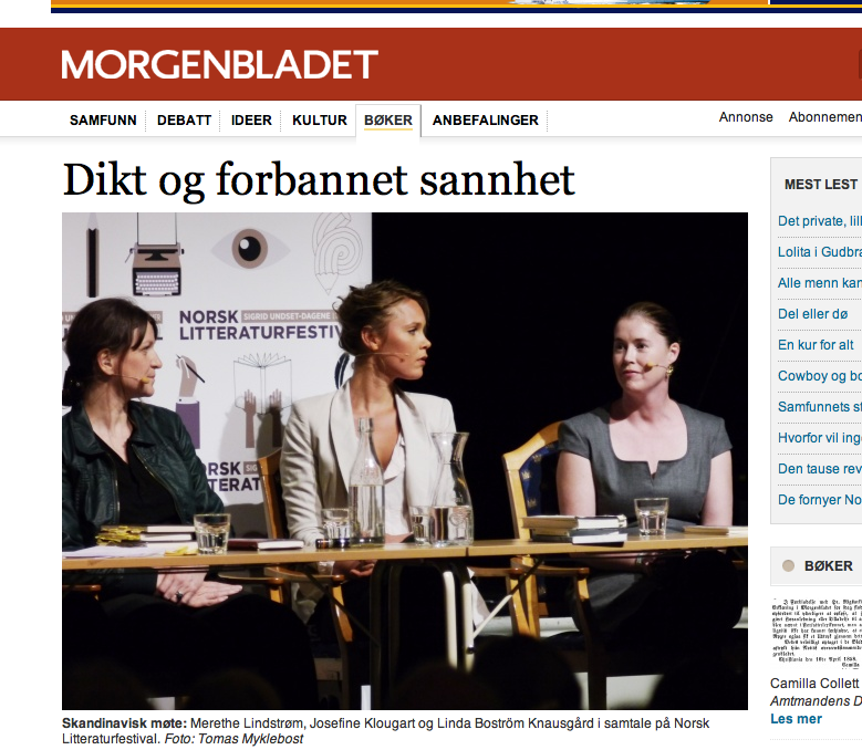 Skandinavisk møte: Merethe Lindstrøm, Josefine Klougart og Linda Boström Knausgård i samtale på Norsk Litteraturfestival.