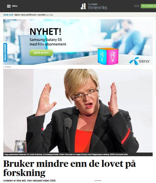 «Når det gjelder offentlig satsing på forskning pr. innbygger, så ligger vi høyest, og realveksten har vært på 32 prosent.