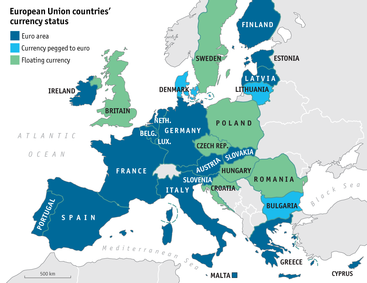 EU-land Eurosonen Valutakurs