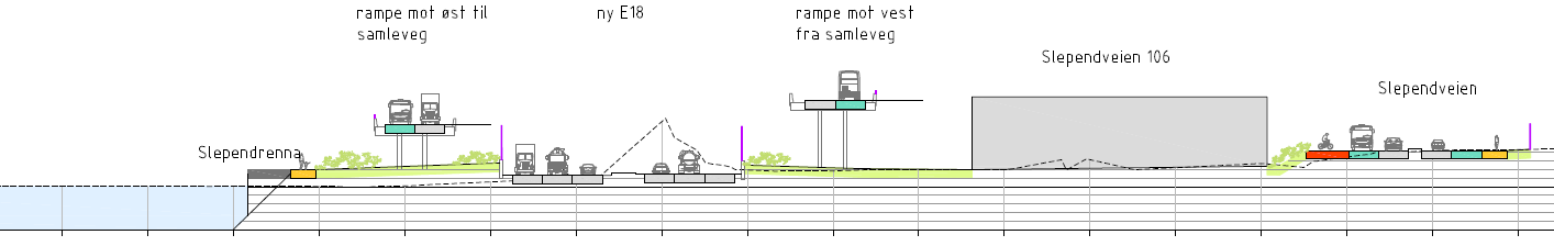 Tiltakets omfang for landskapsbildet: Figur 85: Referansealternativet sett fra Slependrenna mot Slependen.