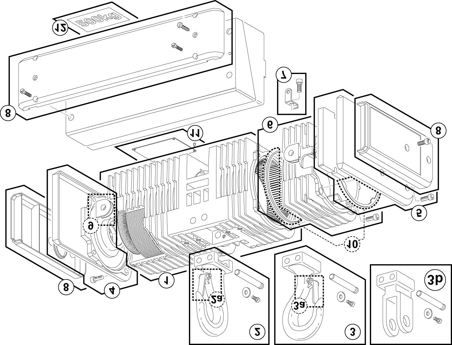 Service Manual for Electric Chain Hoist type SKA / SKB 12 - Illustrated catalogue 12-1 Casings POS QTY CODE Description Stators 2-speed - 2&8 poles 1 1 2219964 400V/50Hz-460V/60Hz 1 1 2219965