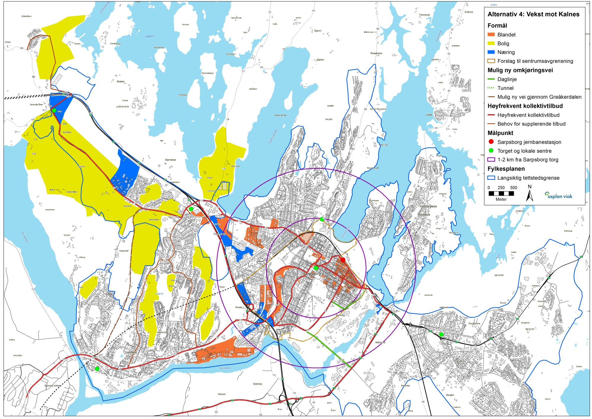 Hvordan skal Sarpsborg vokse rapport 110 4.8 Sammenstilling De fire alternativene er sammenstilt i tabellen nedenfor.