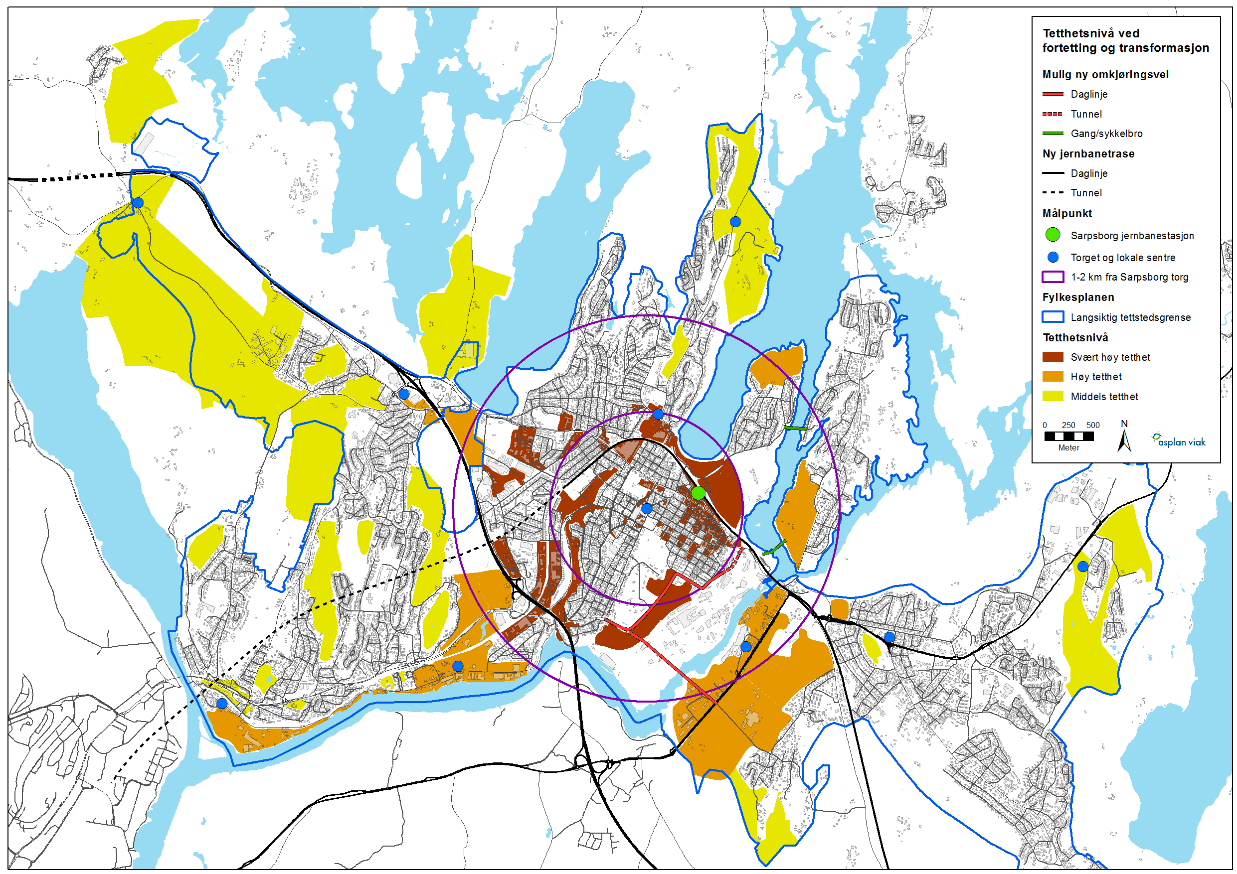 Hvordan skal Sarpsborg vokse rapport 74 Eksempel på områder med sammenlignbare tetthetsgrader i Buskerudbyen Tetthetsgradene i Tabell 3 er basert på en lignende utredning Asplan Viak har gjort i