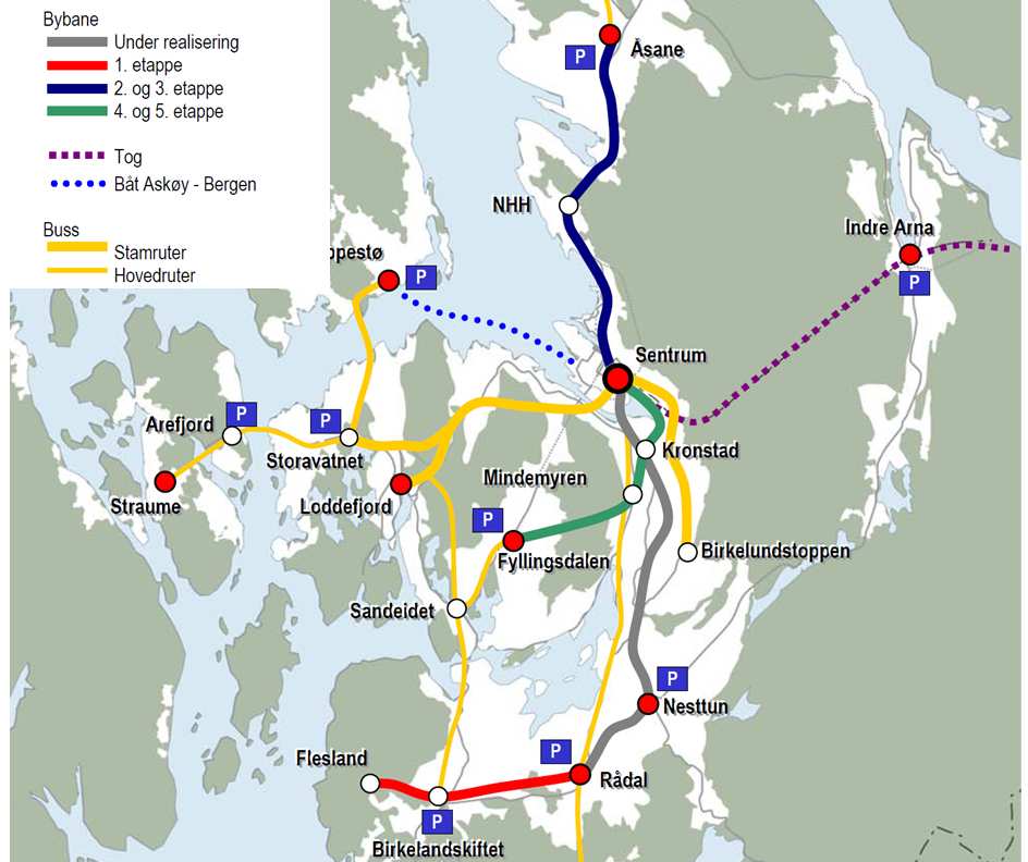 Driftskonsept for kollektivtrafikken mellom Bergen sentrum og Åsane 7 Full fremkommelighet for kollektivtrafikken på alle hovedtraséer (som innebærer at kollektivtrafikken skal gå tilnærmet upåvirket