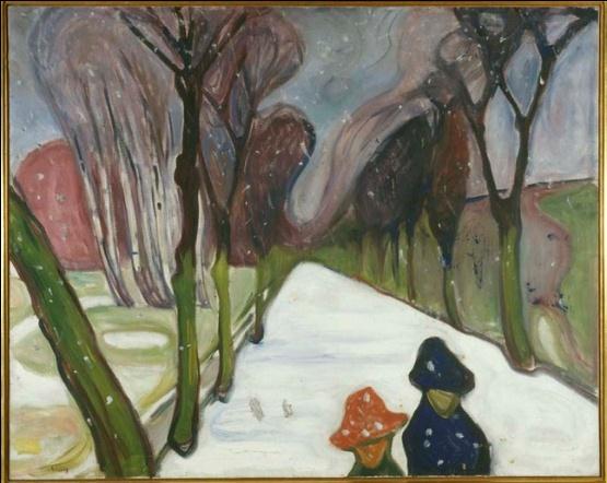 Kilde: kulturkalender.origo.no (24.02.2012) Oppgave 8 Nedenfor ser du maleriet «Nysnø i alleen» (1906) av Edvard Munch.