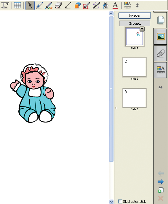 SMART Board interaktiv whiteboard - brukerveiledning Notebook Flytte objekter For å flytte et objekt fra en side til en annen, sørg for at sidesorteringsfanen er aktiv og at skjul automatisk ikke er