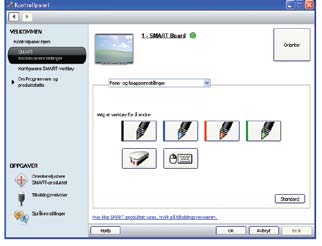 SMART Board Innstillinger I SMART Board kontrollpanelet kan du sjekke forbindelsen mellom SMART Board og PC en, og koble opp manuelt om nødvendig.