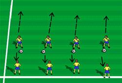 Side 1 for 10:38 2 og 2 - tilslagstrening (Aldersgruppe: 6-8 og oppover) - To og to spillere går sammen om en ball. - Spillerne med ball stiller seg på en rekke, med partneren rett overfor.
