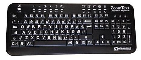 ZoomText tastatur Sorte bokstaver på gule taster - Hms art nr: 156126 Hvite bokstaver på sorte taster