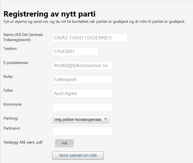 6. NYTT PARTILAG Dersom partiet er nyoppretta og ikkje ligg i lista over val av partilag, trykk Nytt partilag.