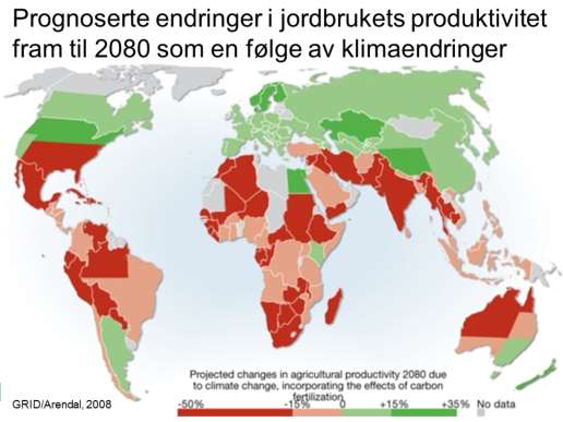 Klimaeksperter har forsøkt å prognosere endringer i jordbrukets produktivitet fram til 2080 som en følge av klimaendringer.