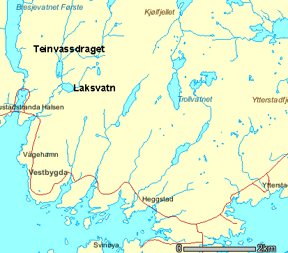 3.3. Teinvassdraget, Lødingen Teinvassdraget har et nedslagsfelt på ca 11 km 2, og munner ut ved Vågehamn i Lødingen vestbygd.