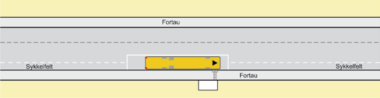 Ved stoppunkt på bussholdeplasser skal kantstein ha høyde 18 cm for å tilpasses lavgulvbusser. Foto viser busslomme med lehus ved skolen.