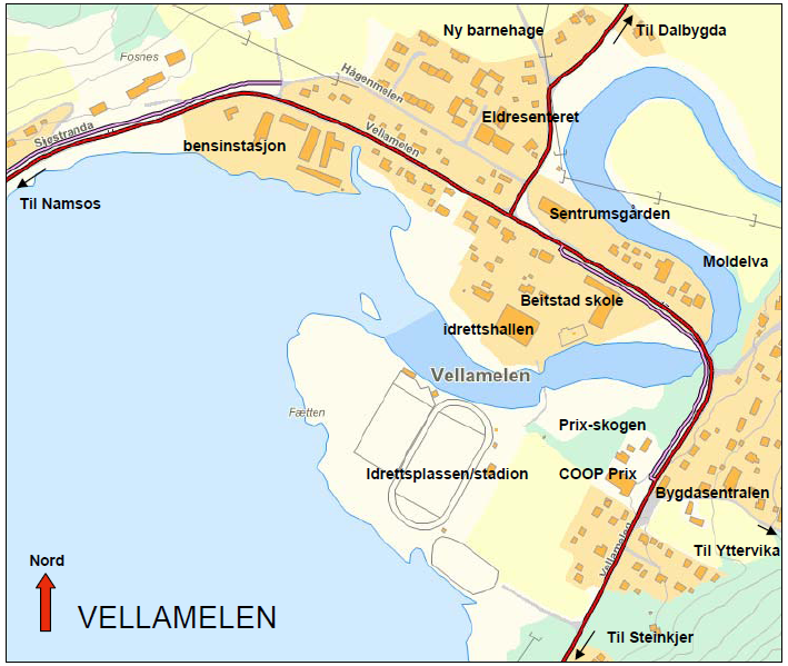 side 7 1.7 Dagens situasjon Fylkesveg 17 er gjennomfartsåre gjennom tettstedet Vellamelen, og den har forkjørsrett.