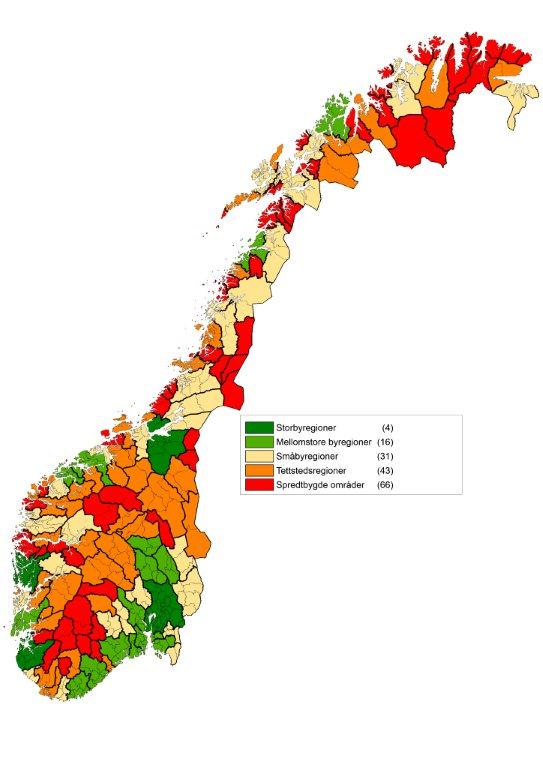 Figur 3.10 Kart over bo- og arbeidsmarkedsregioner Kart: Kommunal- og moderniseringsdepartementet.