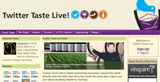 Et annet eksempel på innovasjon i møtet mellom mennesker, er distribuerte vinsmakinger på nett, se Figur 29. Figur 29: Kanalen Taste Live på Twitter støtter distribuerte vinsmakinger.