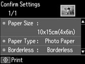 og Papirtype. Kontrollera att du angett Ppr. format och Papperstyp. Q Vælg Beskær/Zoom for at beskære eller forstørre/reducere fotoet. Brug +/- til at ændre billedområdets størrelse.