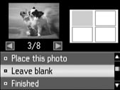 Velger du Plasser bilder manuelt, plasserer du et bilde som vist i (a), eller du lar det stå tomt som vist i (b).