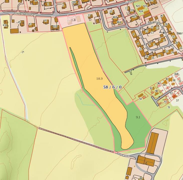 planstatus: LNF Framlegg til nytt arealformål: Bolig Eiendommen