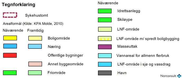 Et av arealene her er imidlertid vist som nåværende offentlige bygg. Det samme formålet har skolen og barnehagen på Skjevik/ Hjelset.