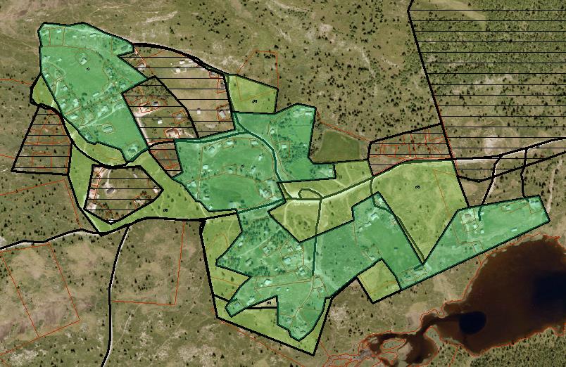 99. Grønhovd LNF og fritidsbebyggelse LNF Spredt fritidsbebyggelse og LNF 352 daa Seterområde med fritidsbebyggelse, ca. 950 moh. Mange Sefrak-registrerte bygg på eller i umiddelbar nærhet av området.